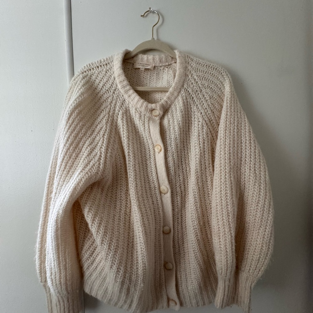 Sezane Emile Cream Ribbed Chunky Button Cardigan